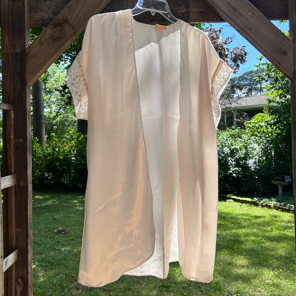 VINTAGE VAL MODE 90s Satin Lace Trim Kimono Layer Fairy Coquette Bridal Size S - Picture 12 of 16